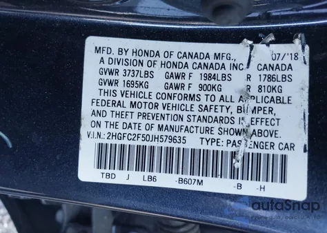 2018 Honda Civic Lx z USA, uszkodzony, nr VIN 2HGFC2F50JH579635